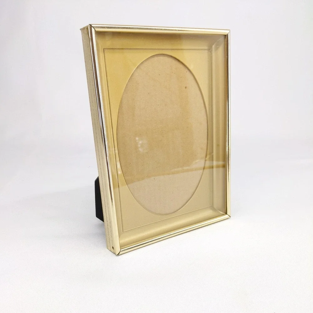 Vintage Picture Frame Gold Tone Metal Oval Mat 5x7 8x6 Rectangular Tabletop Wall